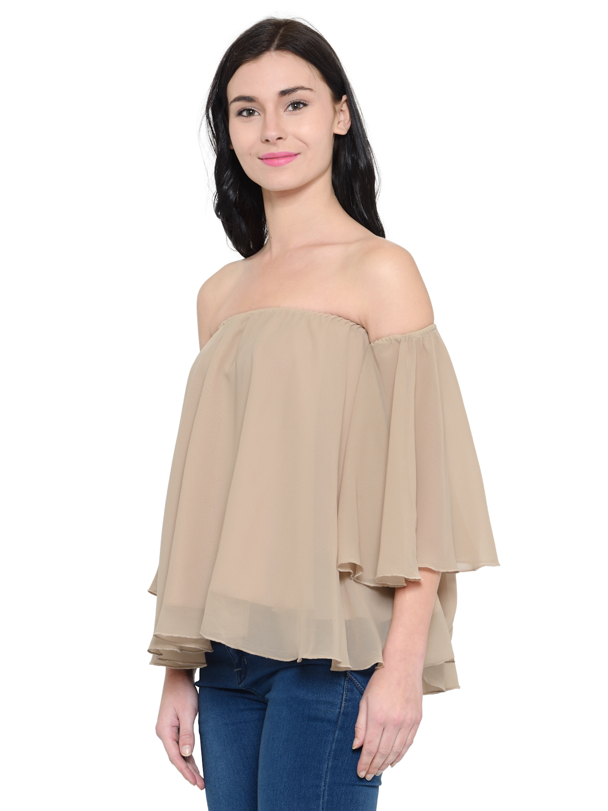 off shoulder frilled sleeves top